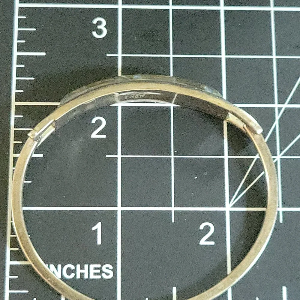 Vintage Alpaca Mexico Abalone Shell Inlay Bangle Bracelet Size 7 Cottagecore